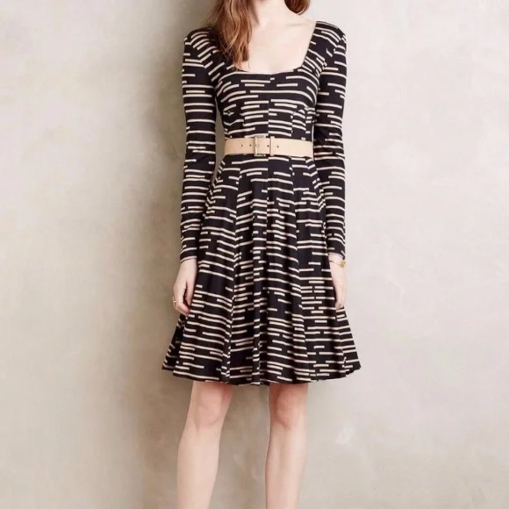 HD IN PARIS ANTHROPOLOGY LONG SLEEVE FULL SKIRT Saraid Black Tan DRESS SIZE XS